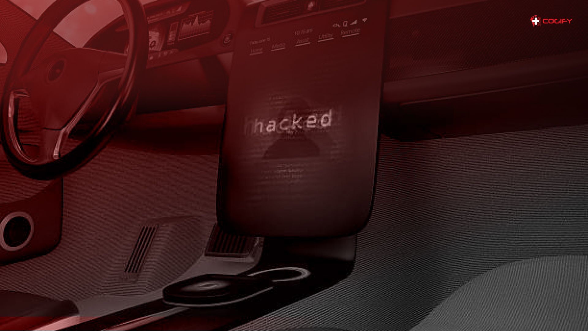 A picture showing hacked on a car screen