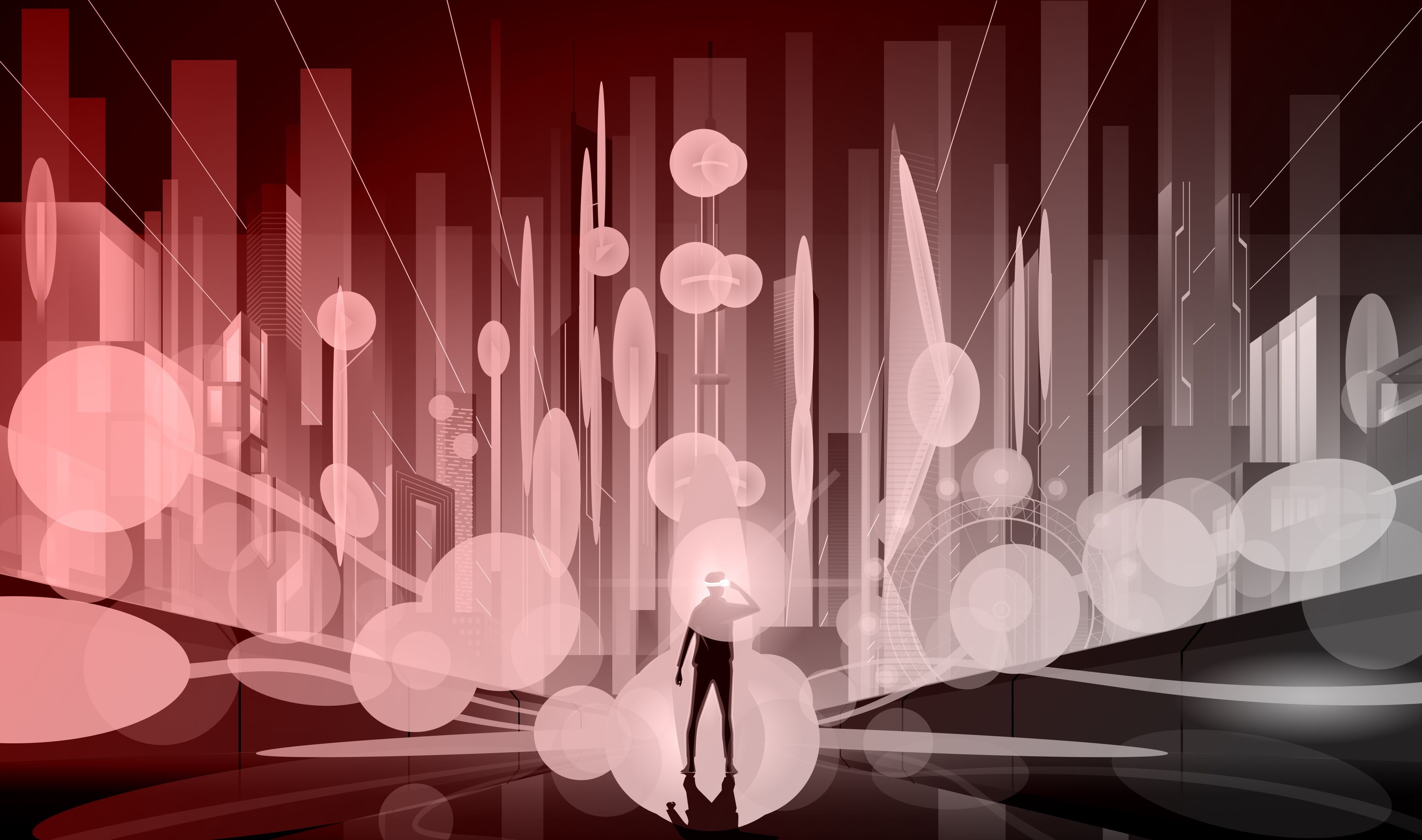 a guy standing in a metaverse world