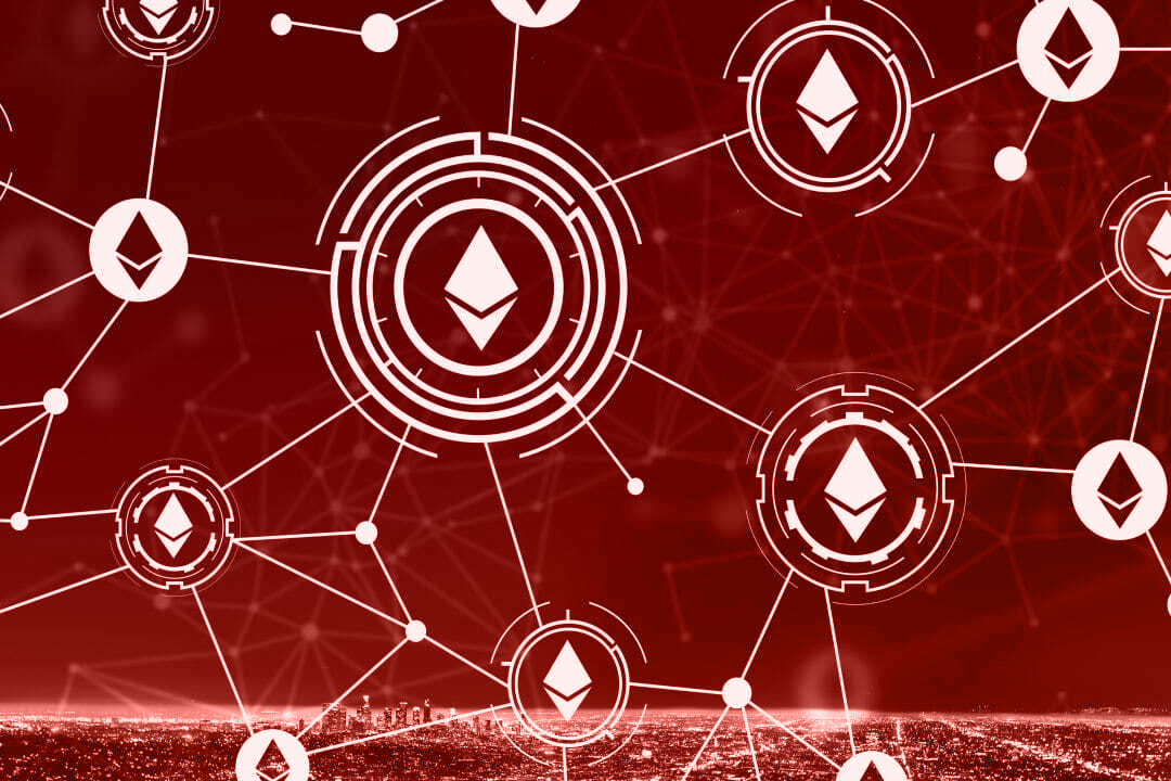 A picture of Ethereum logo with nodes
